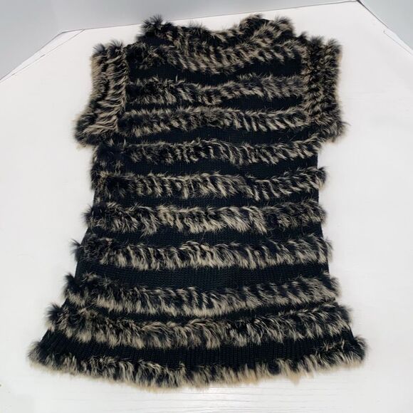 Mushka By Sienna Rose Rabbit Fur Black And Tan Vest Cardigan With Pockets Size S - Picture 6 of 14